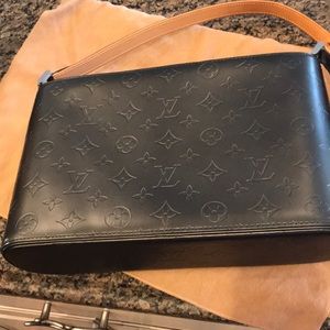 Louis Vuitton logo black leather handbag
